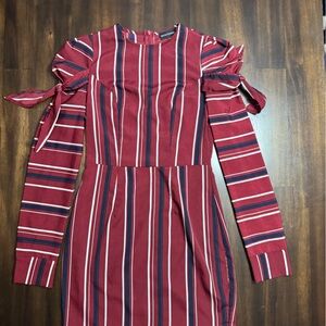 Chic Red Striped Dress with Bow Detail - PLT